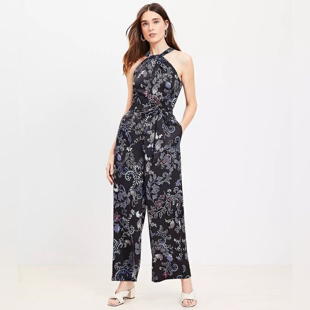 LOFT Dotted Foliage Halter Jumpsuit Sz 16 NWT